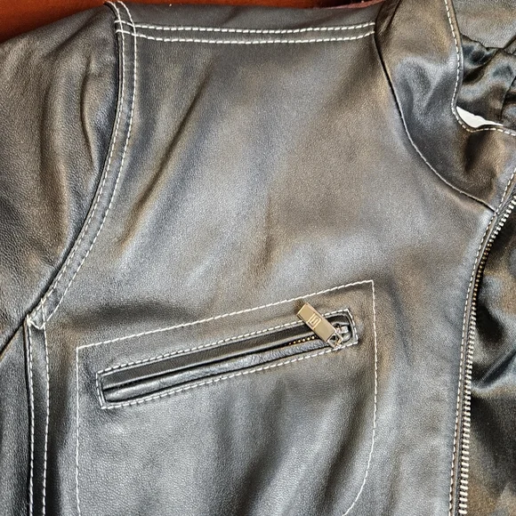 Pamela McCoy Women Black Biker Leather Jacket Size Large - Picture 7 of 10